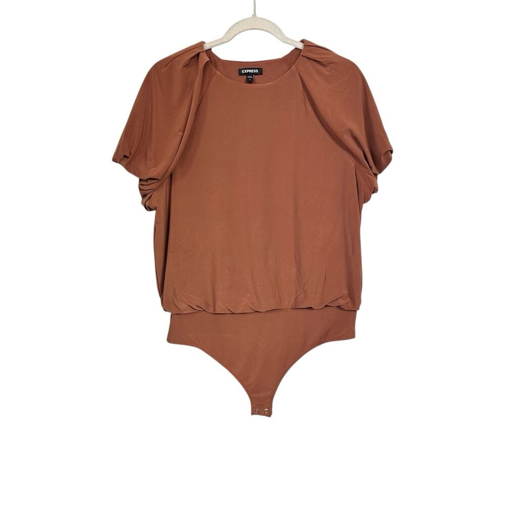 Express Womens Sz L Orange Puff Short Sleeve Sleeve Bodysuit Thong Blouse